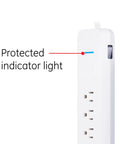 Close-up of 7 Outlet Surge Protector Power Strip With 25 Ft Extension Cord, 1080 Joules, showing protected indicator light.
