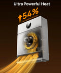 Smart Wall Heater With Alexa showing 54% air heating volume with adjustable thermostat and IP24 rating for indoor use