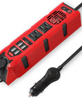 Plug And Play 200W Car Power Inverter Dc 12V To 110V Ac Converter With Dual Outlets Four Quick Charge Usb Ports and Type C Adapter, red design.