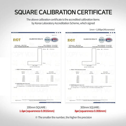 Square calibration certificate for Precision Micro Gauge for Woodworking Tools and Five Inch Precision Square New Version Black