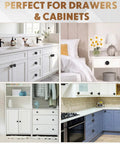 24 Piece Black Ceramic Cabinet Knobs Vintage Round Pulls on various white cabinets and drawers, 34mm size, perfect for easy revamp.