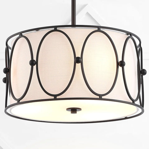 Gold 3 Light LED Pendant Light With White Linen Drum Shade Modern Hanging Chandelier For Dining Room And Kitchen Island 19 Inch Adjustable Metal Ceiling Fixture