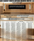 Tough As Nails Heavy Duty 500 Lbs Drawer Slides With Locking Function specifications for different slide sizes and cabinet widths.