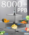Image showing Hydrogen Water Bottle Generator With 8100 PPB Molecular Hydrogen Portable Electrolysis Bottle on podium with fruits and vegetables.
