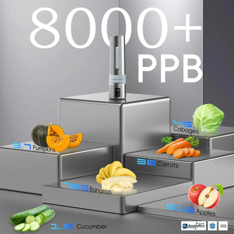 Image showing Hydrogen Water Bottle Generator With 8100 PPB Molecular Hydrogen Portable Electrolysis Bottle on podium with fruits and vegetables.