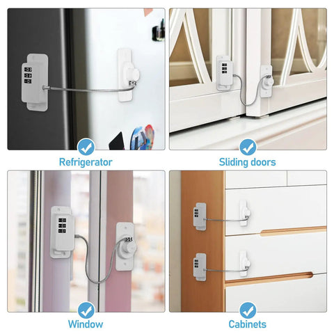 3 Pack Fridge And Cabinet Locks With Coded Wheel System on refrigerator, sliding doors, windows, and cabinets