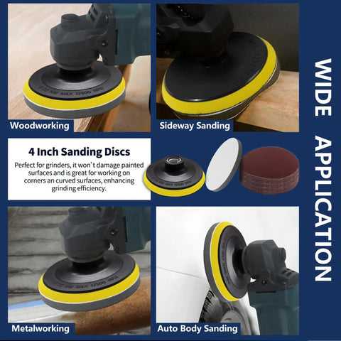 4 Inch Angle Grinder Sanding Discs Kit with Cushion Pads for woodworking, metalworking, and auto body sanding applications