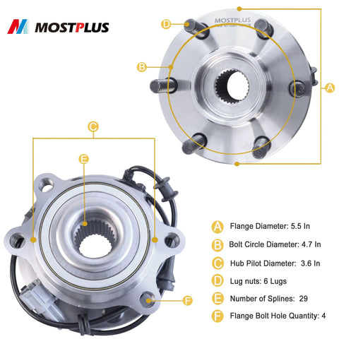 Front view of Front Wheel Hub Bearing Assembly Set For 2005-2019 Nissan Frontier 4WD, 2005-2012 Pathfinder 4WD, detailed measurements