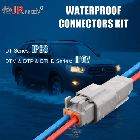Pro Grade Deutsch Connector Kit With Turret Crimp Tool For DT DTM DTP DTHD Series, waterproof connectors with IP67 rating.