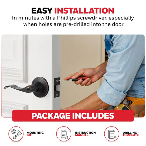 Interior And Exterior Wave Lever Door Handle With Keys For Bedroom And Office No Frills Anti Bump Resistant Reversible installation