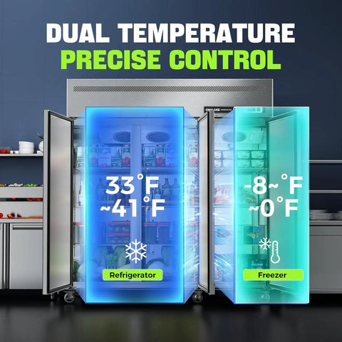 Built Tough For The Daily Grind 72 Inch Wide 3 Door Commercial Refrigerator And Freezer Combo with dual temperature control.