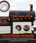 Diagram of Charcoal Grill Offset Smoker With Built In Thermometer And Adjustable Air Vents For Grillin Precision showing airflow and features.