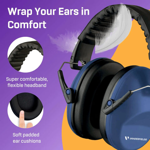 Heavy Duty Hearing Protection Ear Muffs With 31 dB Noise Reduction showing flexible headband and soft ear cushions