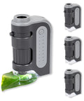 MicroBrite Plus 60x 120x LED Lighted Pocket Microscope Set Of 4 For Grab And Go Inspecting With Aspheric Internal Lens System Compact Portable Magnification For Home Lab Hobby And Fieldwork Requires 1 AA Battery Not Included Black And Grey, close-up on leaf