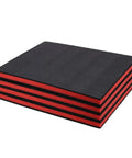 Stack of Cuttable Polyethylene Tool Box Shadow Sheets in red and black with customizable foam padding for easy tool storage organization.