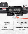 13500 Lb Beefy Electric Winch For Jeeps Trucks SUVs And Boats With 12V Power 80 Ft Synthetic Rope Waterproof Towing Winch Wireless And Wired Remote Heavy Duty Off Road Recovery, black winch with synthetic rope and hook
