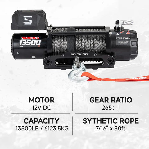 13500 Lb Beefy Electric Winch For Jeeps Trucks SUVs And Boats With 12V Power 80 Ft Synthetic Rope Waterproof Towing Winch Wireless And Wired Remote Heavy Duty Off Road Recovery, black winch with synthetic rope and hook