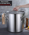 Massive 304 Stainless Steel Airtight Food Storage Bin With Heavy Duty Locking Clamps For Serious Kitchen Pantry Reset, 13 inch