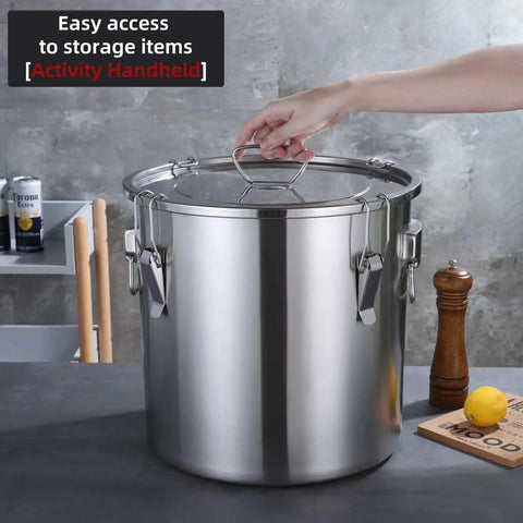 Massive 304 Stainless Steel Airtight Food Storage Bin With Heavy Duty Locking Clamps For Serious Kitchen Pantry Reset, 13 inch