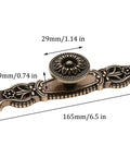 Close-up of 5 Piece Vintage Antique Floral Cabinet Handles Set With Bronze Finish, dimensions marked