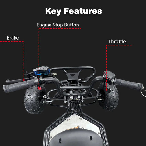 Handlebar controls of 212cc Gas Powered Go Kart With CVT Belt Drive And 420 Chain Up To 45 MPH Hydraulic Rear Disc Brake Four Wheel