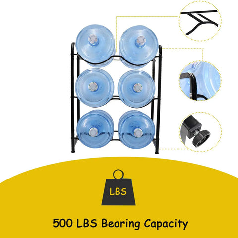 5 Gallon Water Jug Rack With 3 Tiers Heavy Duty Water Bottle Holder Storage Rack For 6 Bottles Durable Carbon Steel Organizer