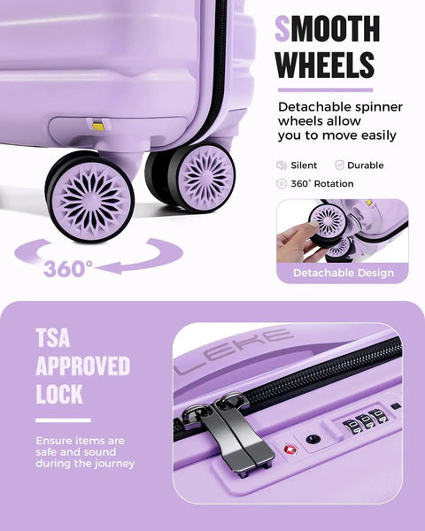 TSA lock and wheels of Underseat Carry On Luggage For Women 16 Inch Lightweight Spinner With Multi Compartment Layers And 360 Degree Wheels