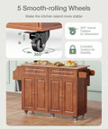 Drop Leaf Kitchen Island On Wheels With Two Drawers And Double Door Cabinets, featuring 5 smooth-rolling wheels.