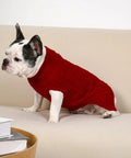 Cozy As Heck 2 Pack Dog Sweaters For Medium Breeds, Size L, Red And Green, Pawfect Winter Pullovers For Frenchies Corgis Dachshunds. Red cable knit sweater on French Bulldog.