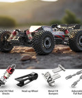 1 To 16 Scale Brushless RC Car With 42 MPH Top Speed, 4WD Ready To Run Truck, Includes Two LiPo Batteries And DIY Body Kit, Water Resistant RTR Beast For Adults showing metal shocks and parts