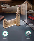 Big Ben 3D Puzzle Kit With 63 Pieces 7.12 Inch Brown Wooden Model Of Parliament Clock Tower DIY Wood Craft for desk display