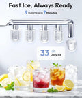 Top Shelf 4-In-1 Countertop Water Dispenser Plus Fast Ice Maker with bullet ice cubes ready in 7 minutes for refreshing drinks.