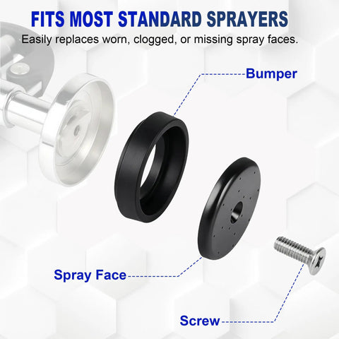 3 Pack Pre-Rinse Spray Valve Repair Kit for Most 1.42 GPM Commercial Sink Faucet Dish Sprayer showing bumper, spray face, and screw.