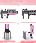 6 Inch Digital Caliper With Large LCD Screen, 0.01 Inch Precision, Inch Millimeter Switch, Auto Off, Pro Level DIY Measuring Tool For Accurate, Everyday Projects And Quick, Reliable Measurements, pink, showing outer, inner, depth, and step measurements