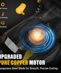 Close-up of 40V Cordless Lawn Mower That Plays Nice With 2x20V MAX Batteries, 14 Inch Cut, showing pure copper motor and blade.