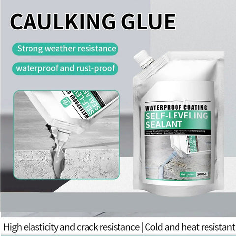 Tough As Nails Waterproof Self Leveling Sealant For Deep Crack Repair And Patching Rapid Set High Elasticity Concrete Filler in a 500ml pouch, shown filling a crack in concrete.