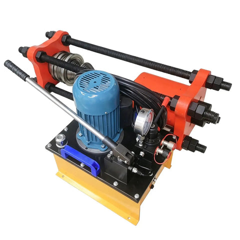Rock Solid 150 Ton Hydraulic Sleeve Press And Chain Repair Machine For Heavy Duty Track Links, equipped with motor and hydraulic system.