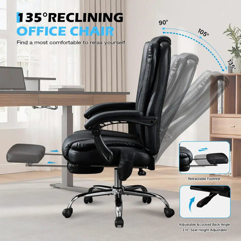 Massaging Office Chair With Foot Rest And Heat, 6 Point Vibration, Ergonomic Big And Tall Desk Chair For 500lbs, reclining illustration