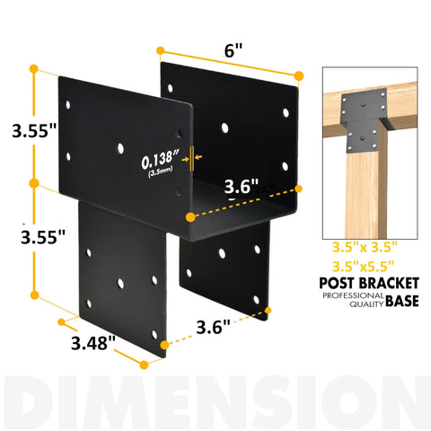 Two Pack Heavy Duty 4x4 Post Brackets For Exterior Wood Posts And Beams Internal 3 Point 5 By 3 Point 5 Inches Fits Gazebo Deck And Patio Posts Beefy Steel Powder Coated Black Weatherproof And Rust Resistant