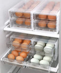 Drawer Style 24 Egg Holder For Refrigerator Double Layer Plastic Egg Storage Box in fridge with clear drawers displaying eggs
