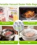 Premium Vacuum Sealer Bags 6 Pack With 3 Rolls 11x20 And 3 Rolls 8x20 BPA Free used in refrigerator, microwave, sous vide, boil