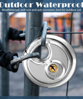 Keyed Alike Disc Padlocks Set, Beefy Stainless Steel Locks With Shared Key, 2 3/4 Inch Wide shackle securing fence