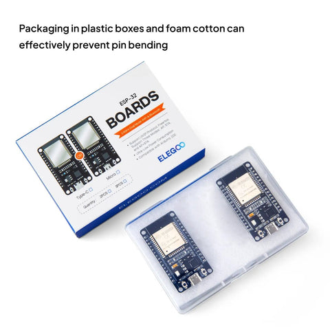 Three Pack ESP32 Development Board USB-C Dual Core 32-Bit MCU With WiFi And Bluetooth 4.2, packaging in plastic box