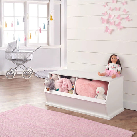 Two Bin Stackable Toy Storage Cubby Organizer For Kids Playroom A Solid Wood Panel Modular System That Grows With Your Needs And Keeps Toys Books And Craft Supplies Neatly In White And Totally Kid Friendly