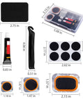 Tire Repair Kit For Bikes And Motorized Rides With Glueless Patches And Vulcanizing Patches Metal Rasp Levers Sandpaper And A Portable Storage Box Inner Tube Fix For Motorcycle BMX And Mountain Biking On The Go with dimensions