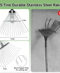68 Inch Metal Rake With Adjustable Handle Built For Heavy Duty Leaf Cleanup And Thatch Removal, stainless steel tines