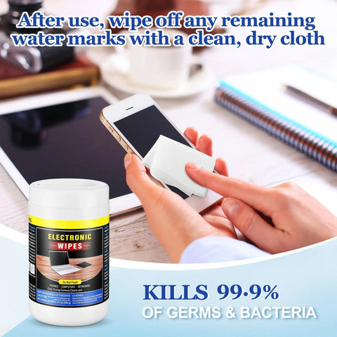 Person using 4 Pack 240 Count Electronic Screen Cleaner Wipes For Computer Laptop Monitor Phone TV And Keyboard Cleaning on phone