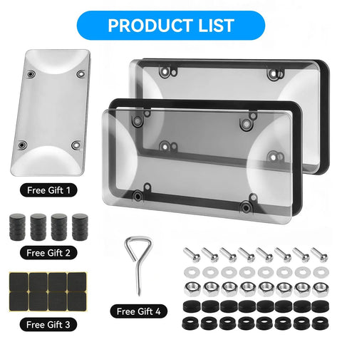 Two Pack Clear License Plate Covers Bundle With One Extra Spare Cover Unbreakable Anti Yellowing Tag Protectors, hardware included