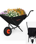 Folding Garden Cart Wheelbarrow With Large Capacity For Yard Work And Dump Feature Heavy Duty 13 Inch Wheels Thick Oxford Cloth