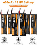 Six Pack 1S FPV Battery 3.8V 450mAh 150C BT2.0 Connector For Tiny Whoop And Brushless Whoop Drones High Performance LiPo Pack